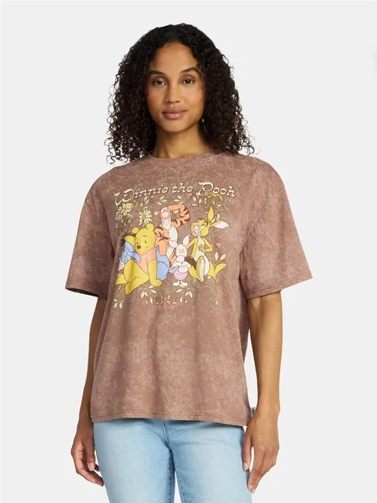 Disney NEW Winnie the Pooh & Friends Brown Acid Wash Graphic Tee Size Small - Picture 3 of 7